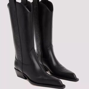 $1525 OFF-WHITE "FOR WALKING" TEXAN BLACK LEATHER WESTERN BOOTS 37